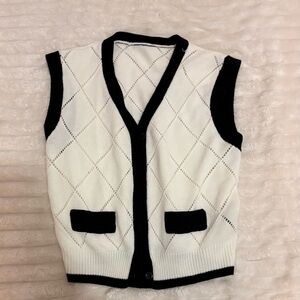 White and Black Sleeveless Knit Vest